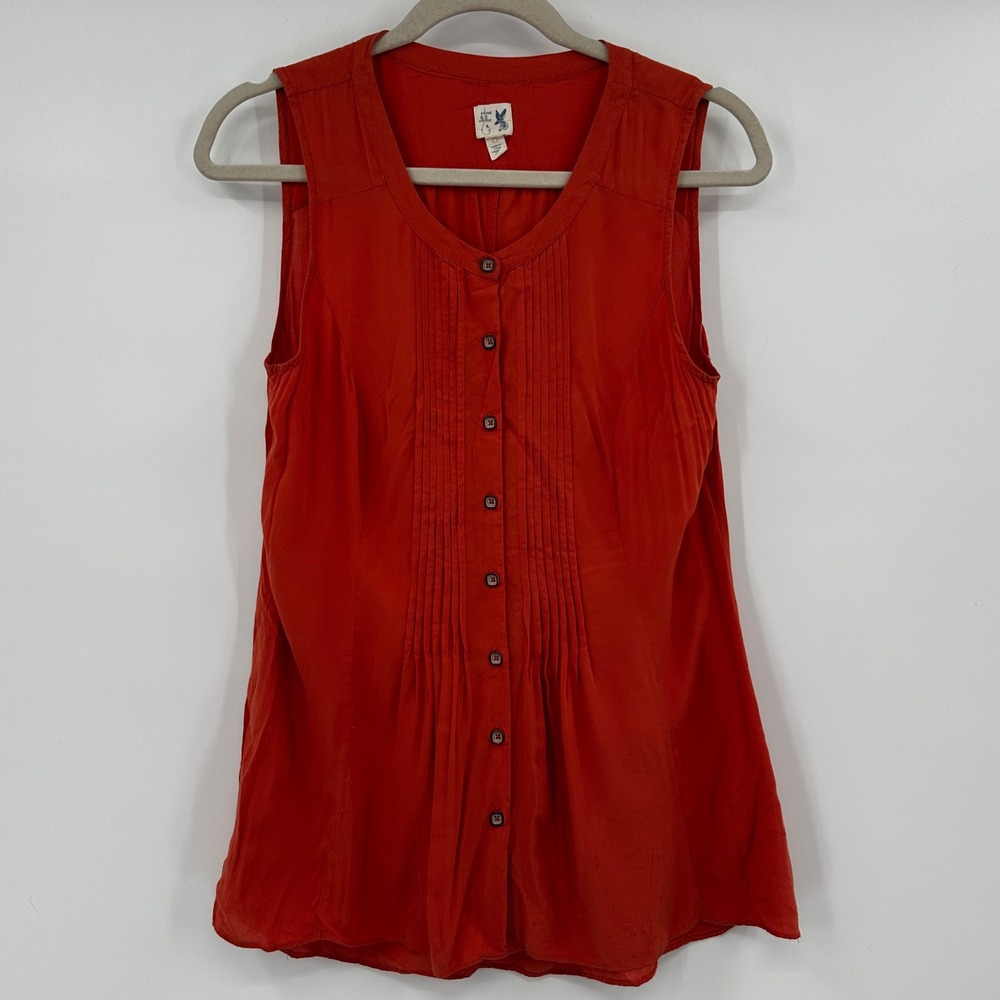Edme‎ & Esyllte Orange Sleeveless Button Front Pintuck Pleat Tunic Top Size 6